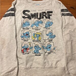 Smurfs Graphic Women's Crew Neck Sweater - Light Gray